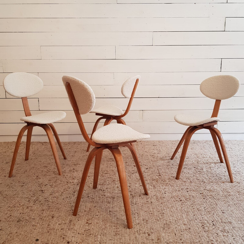 Set of 4 vintage chairs Bow-Wood n 3 by Steiner, France 1950s