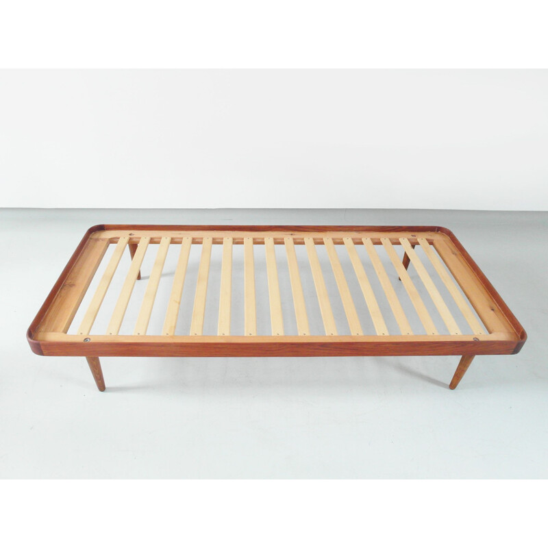 Vintage Daybed in Solid Teak with Cognac Leather Mattress by Horsnaes Møbler, Denmark, circa 1956