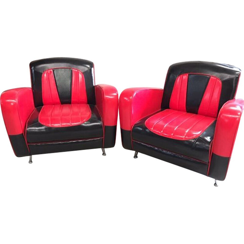Pair of vintage armchairs club American style rockabilly 1950s
