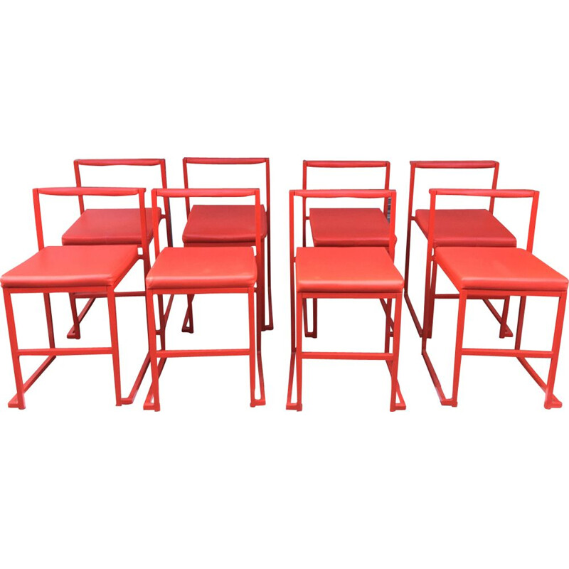 Set van 8 vintage rode stoelen uit 1980