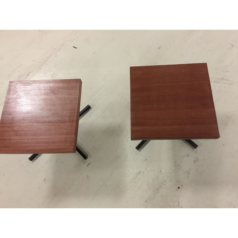 Pair of mahogany side tables by Pierre Guariche