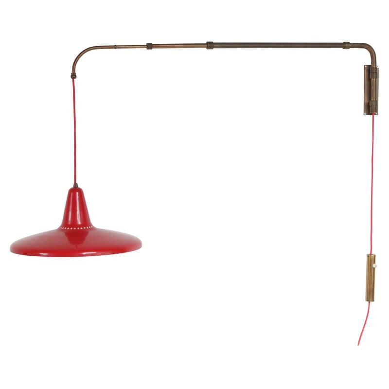 Vintage Wall Lamp Extendable Red, Italy 1950s