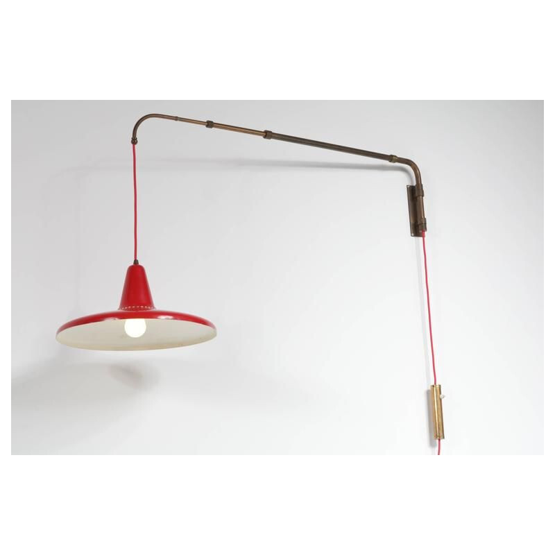 Vintage Wall Lamp Extendable Red, Italy 1950s