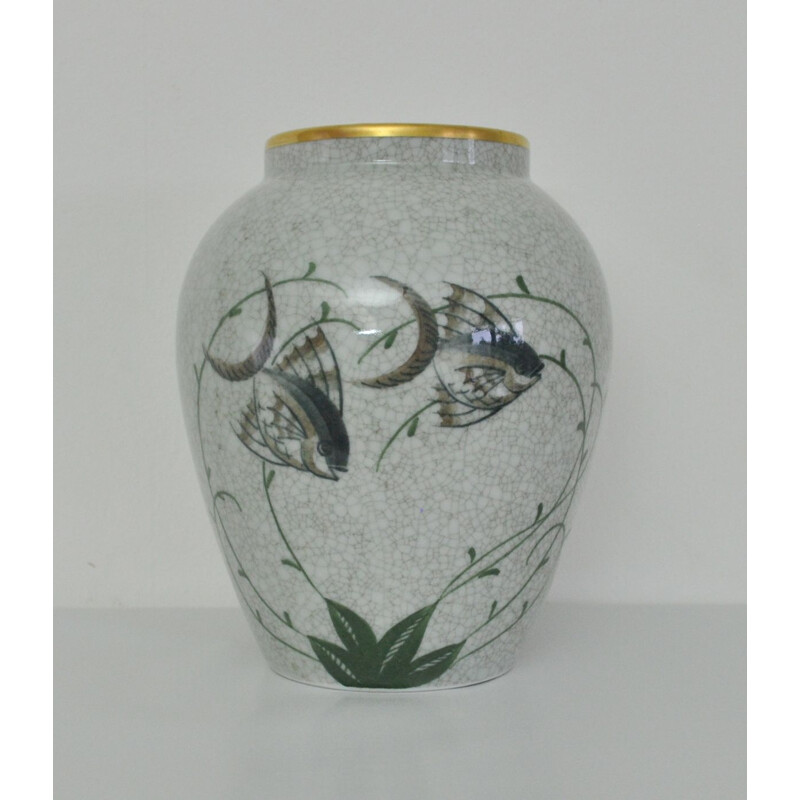 Vintage vase Craquele glaze porcelain, Lyngby Porcelain, 1930-40s