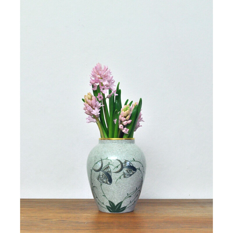 Vintage vase Craquele glaze porcelain, Lyngby Porcelain, 1930-40s