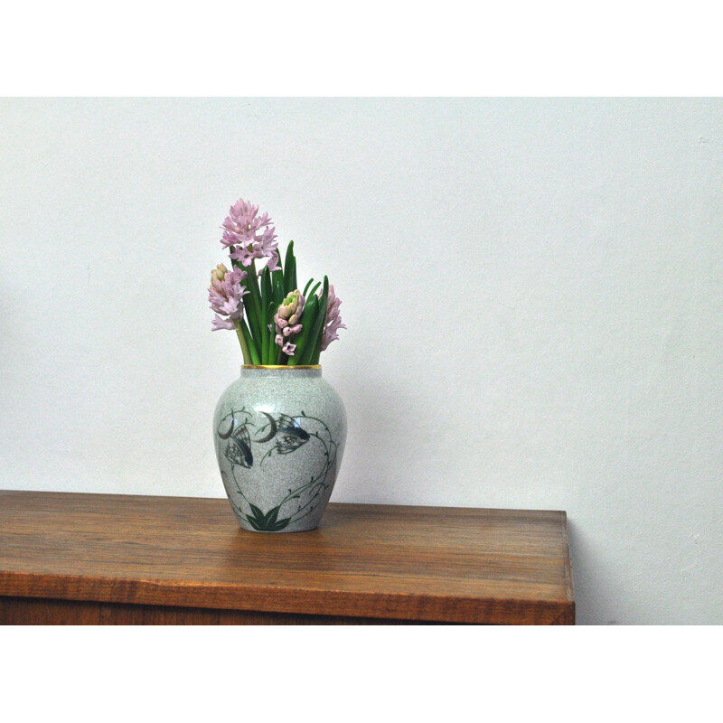 Vintage vase Craquele glaze porcelain, Lyngby Porcelain, 1930-40s