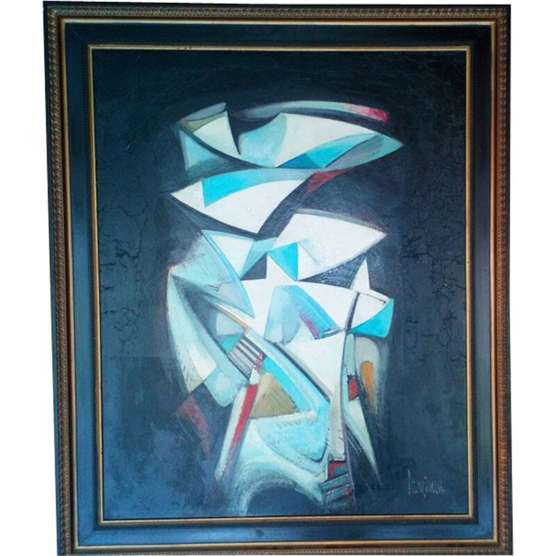 Vintage painting abstract composition by Michel Sanzianu 1944