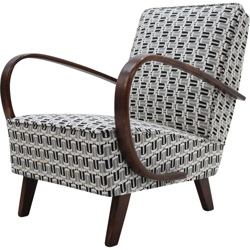 Vintage armchair in beech by Jindrich Halabala Czechoslovakia 1950s 