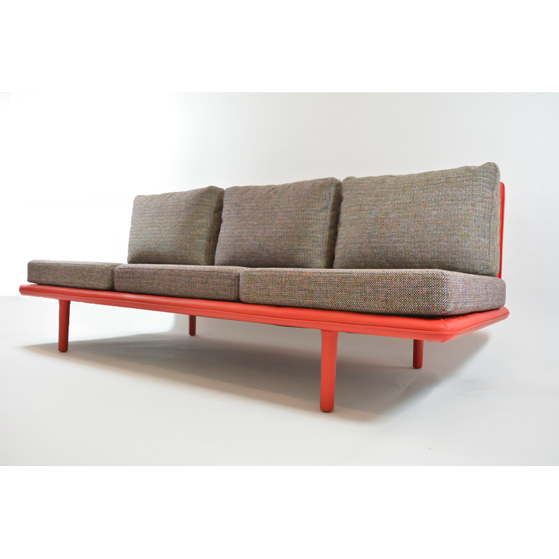 Vintage 3-seater Sofa tray flecked fabric 1970s