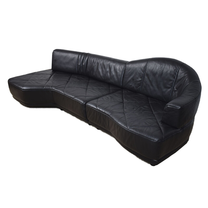 Vintage sofa black leather 1970s