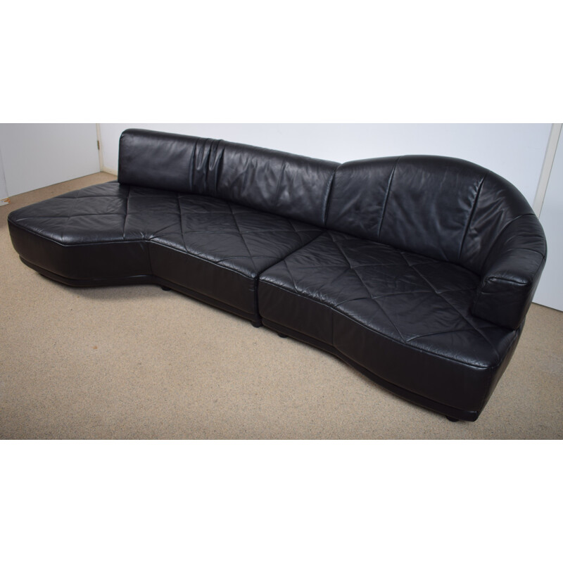 Vintage sofa black leather 1970s