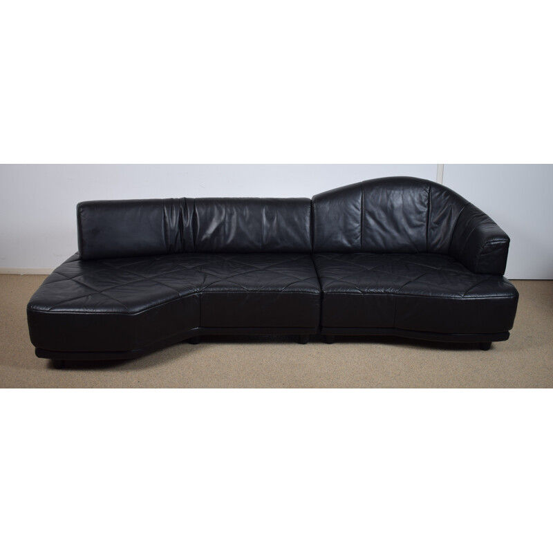 Vintage sofa black leather 1970s