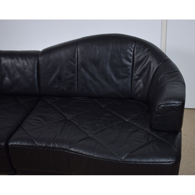 Vintage sofa black leather 1970s