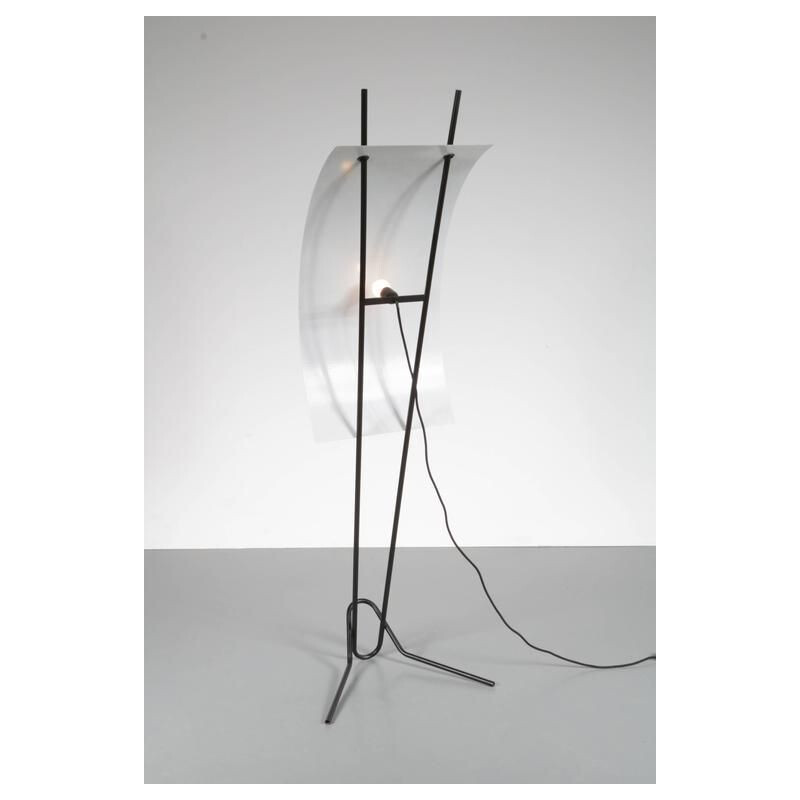 Vintage floor lamp in black lacquered folded metal by Mario Botta, Italy 1980