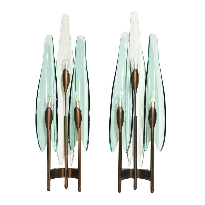 Pair of vintage wall lamps Dahlia by Max Ingrand for Fontana Arte 1950s