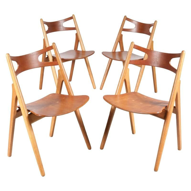 Set of 4 vintage dining chairs CH29 Sawbuck, Hans J. Wegner by Carl Hansen & Son 1950s