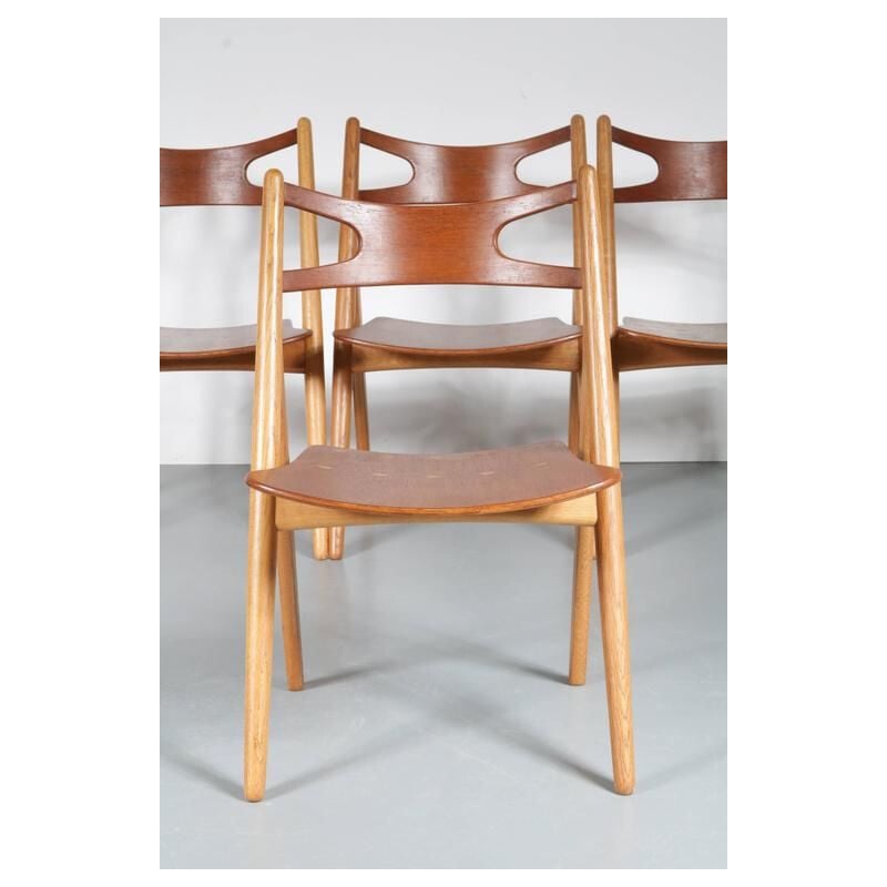 Set of 4 vintage dining chairs CH29 Sawbuck, Hans J. Wegner by Carl Hansen & Son 1950s