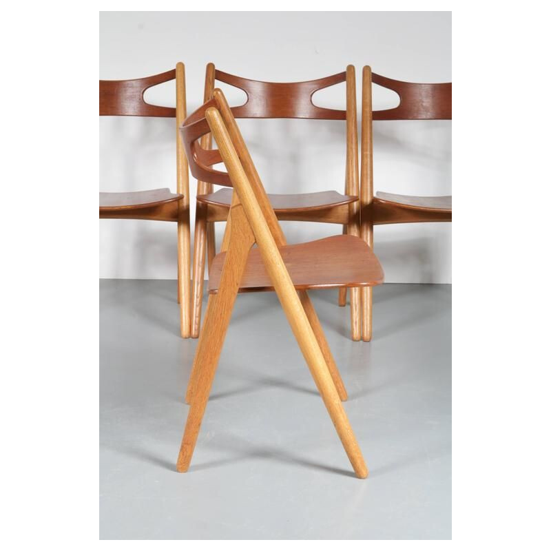 Set of 4 vintage dining chairs CH29 Sawbuck, Hans J. Wegner by Carl Hansen & Son 1950s