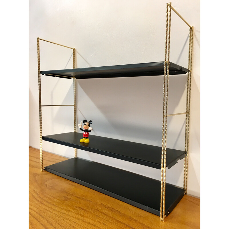 Vintage wall shelves system in black steel 1960s