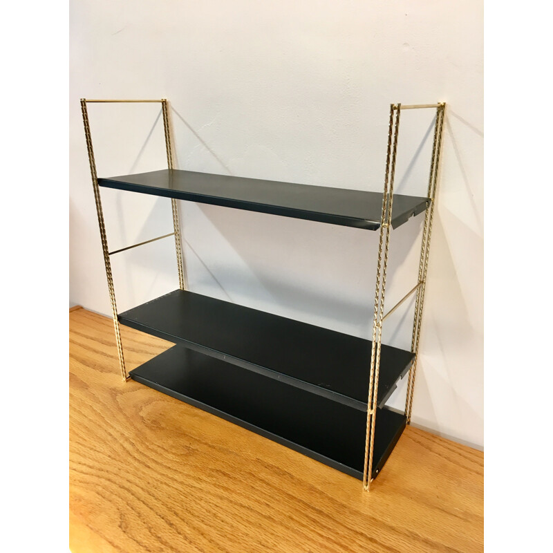 Vintage wall shelves system in black steel 1960s