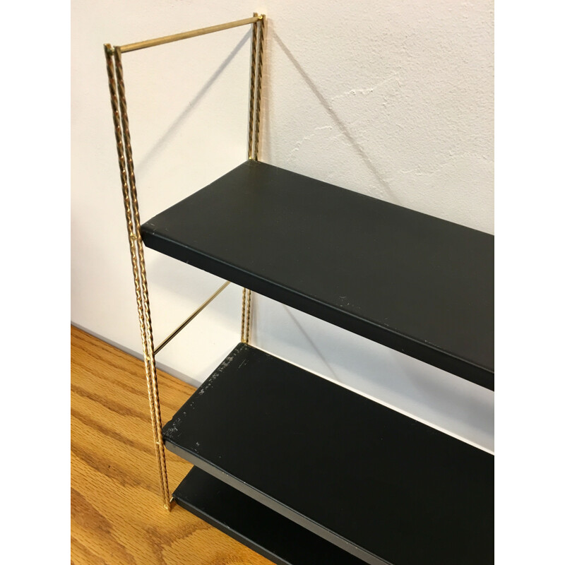 Vintage wall shelves system in black steel 1960s