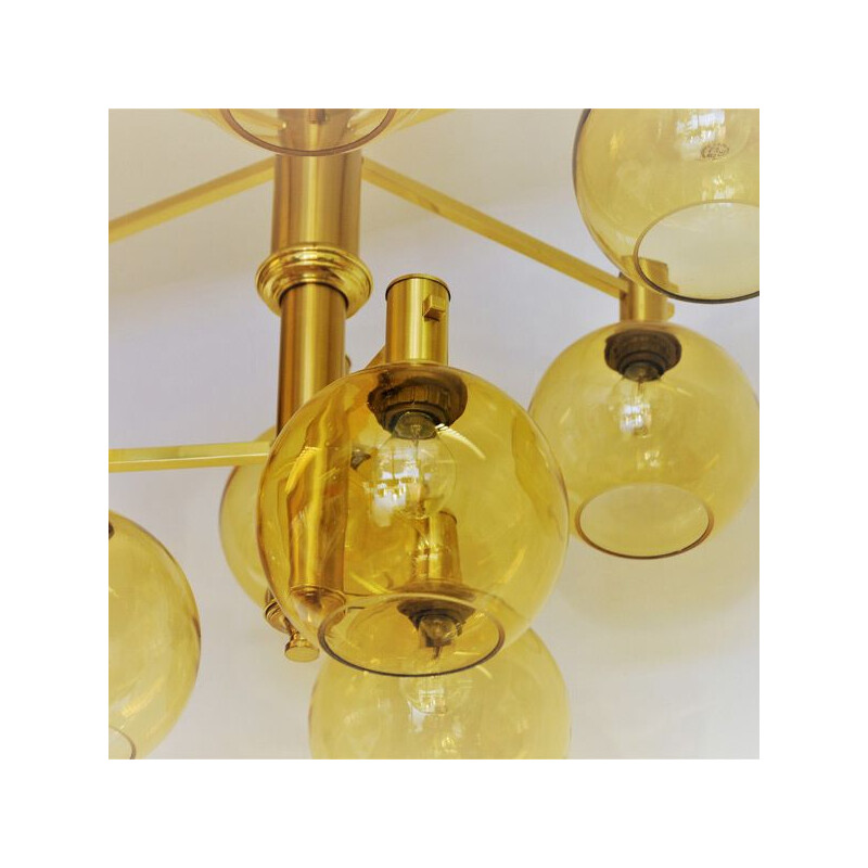 Vintage brass and glass ceiling lamp with golden domes 1960s 