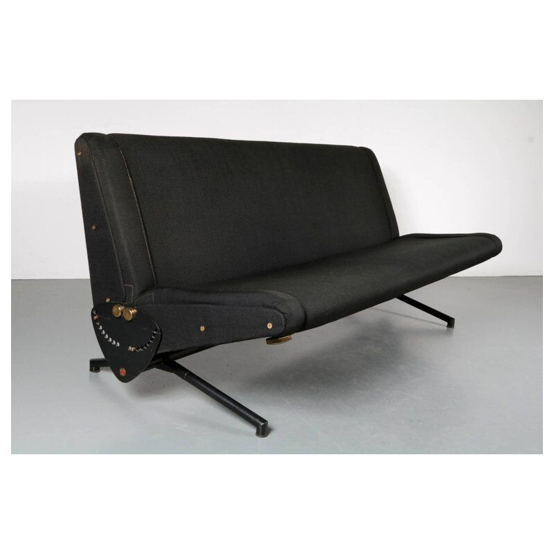 Canapé vintage modèle D70 pour Tecno en tissu noir et métal 1950