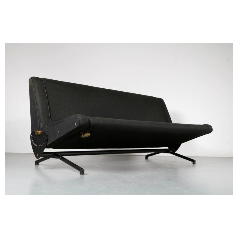 Vintage sofa Model D70 for Tecno in black fabric and metal 1950