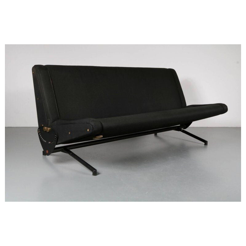 Vintage sofa Model D70 for Tecno in black fabric and metal 1950