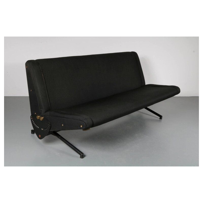 Vintage sofa Model D70 for Tecno in black fabric and metal 1950