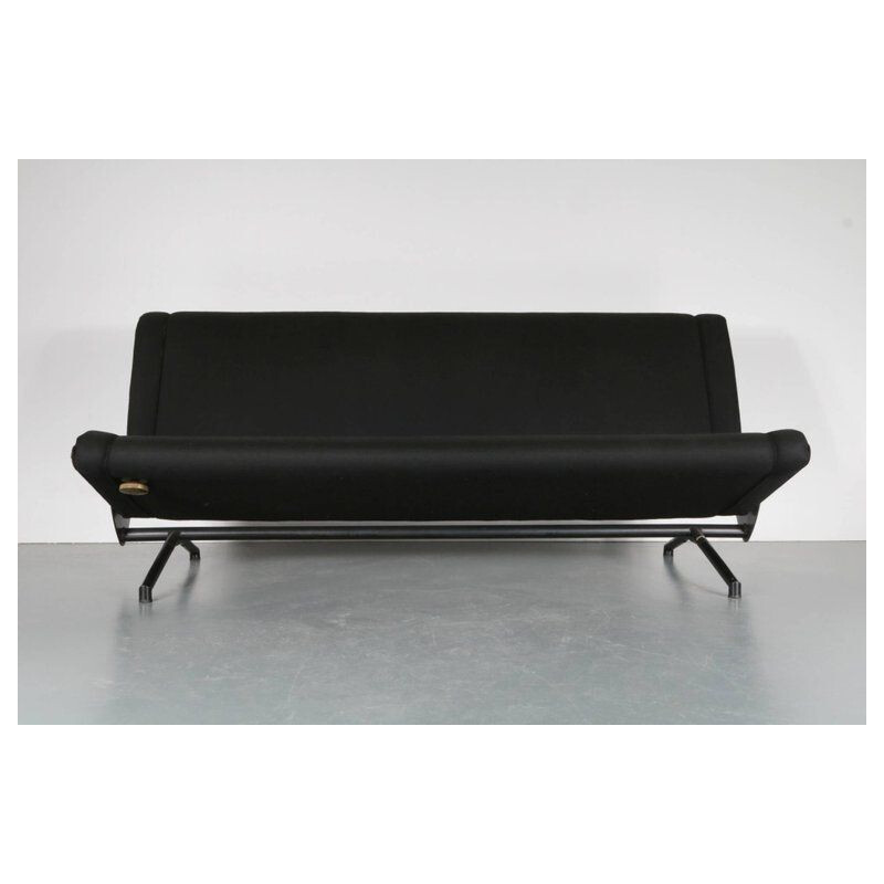 Vintage sofa Model D70 for Tecno in black fabric and metal 1950