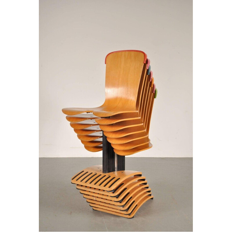 Set of 7 vintage chairs by Ruud Jan Kokke