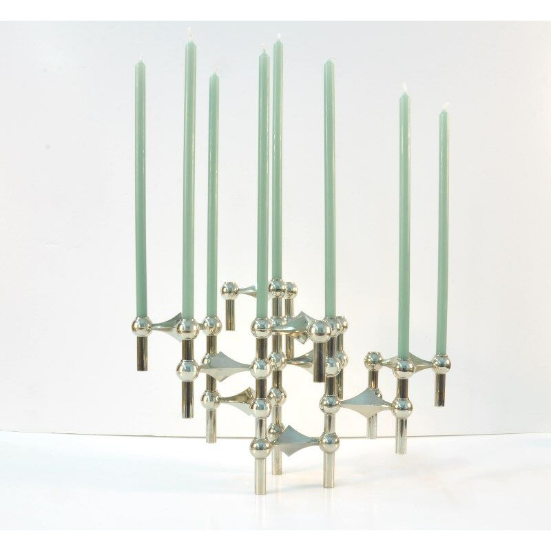 Set of 10 Nagel candlesticks in chromed metal