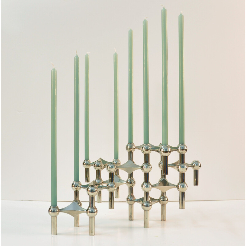 Set of 10 Nagel candlesticks in chromed metal