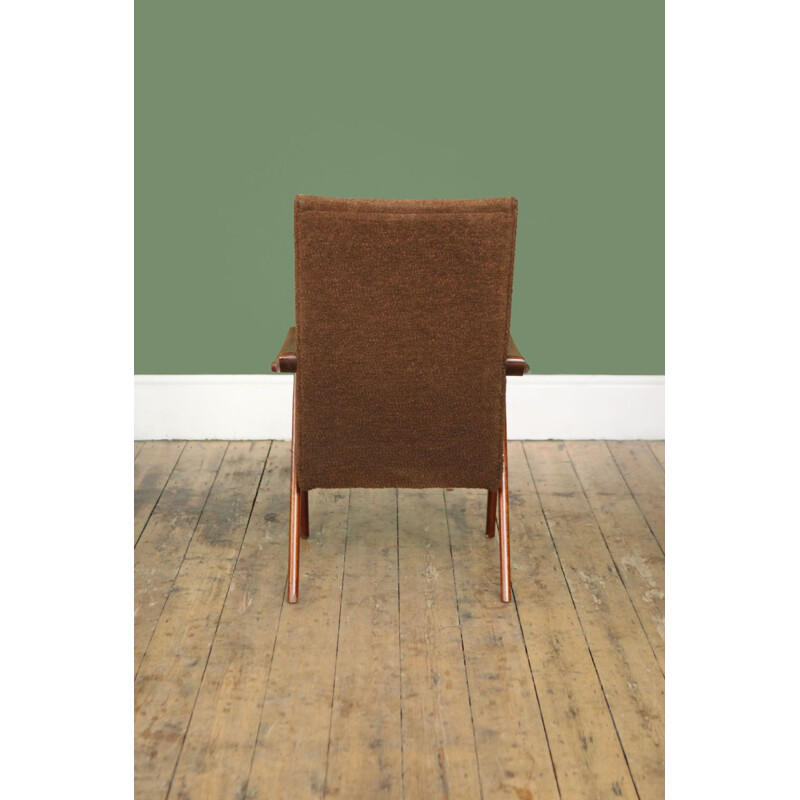 Dutch armchair in teak and brown fabric