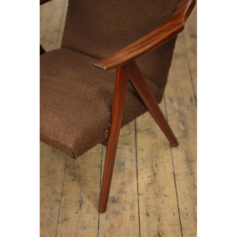 Dutch armchair in teak and brown fabric