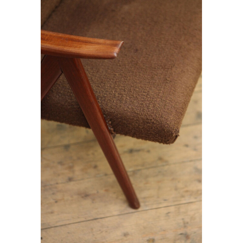 Dutch armchair in teak and brown fabric