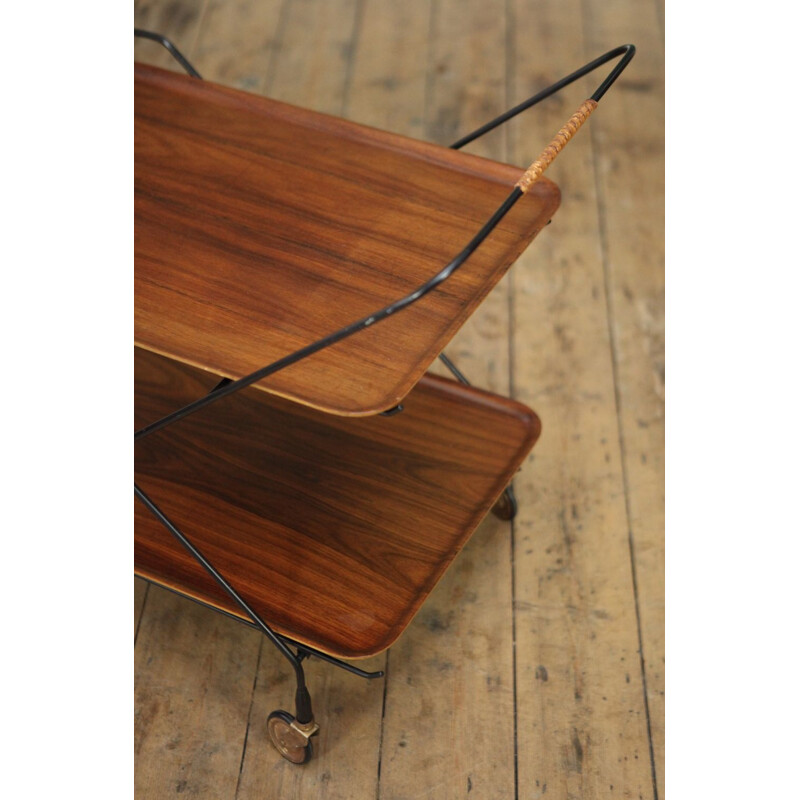 Vintage scandinavian trolley by Jie Gantofta in teak and metal 1950