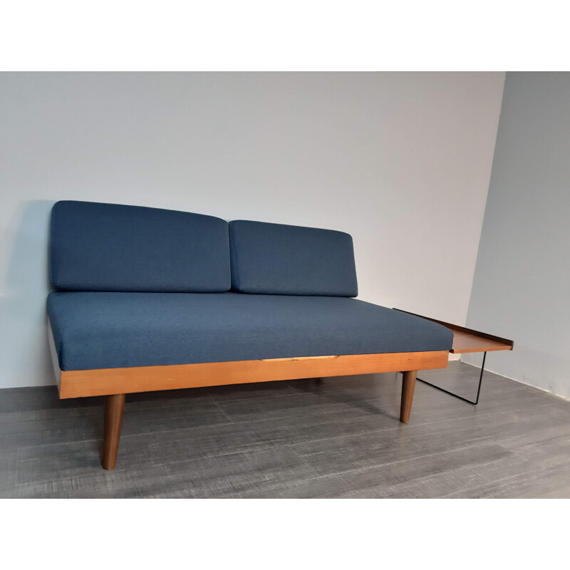 Vintage scandinavian sofa for Ekornes Svane in teak and blue fabric 1960