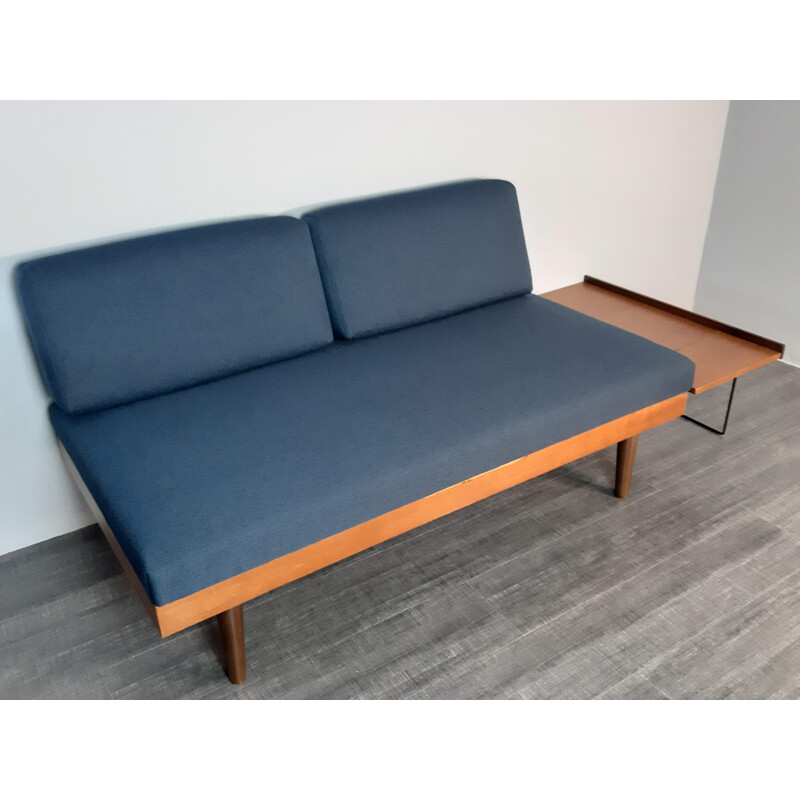 Vintage scandinavian sofa for Ekornes Svane in teak and blue fabric 1960