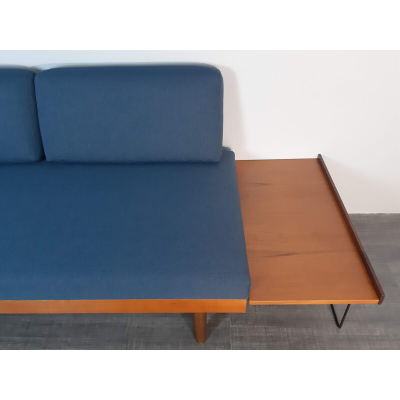 Vintage scandinavian sofa for Ekornes Svane in teak and blue fabric 1960