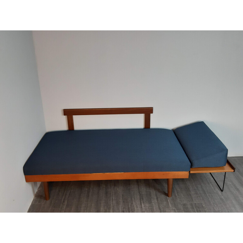 Vintage scandinavian sofa for Ekornes Svane in teak and blue fabric 1960