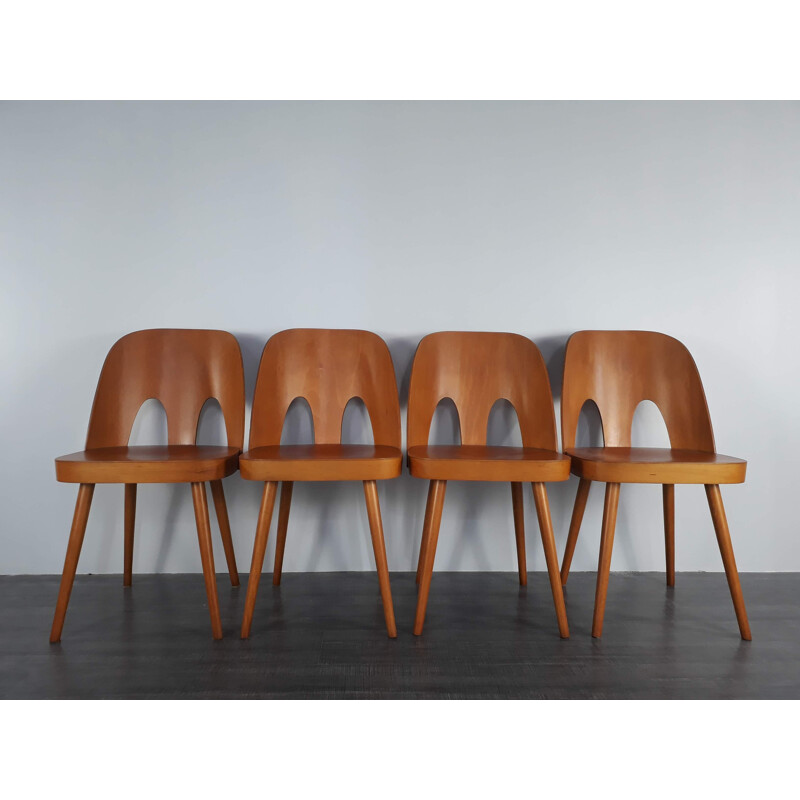 Set of 4 chairs in beech by Oswald Haerdtl for TON