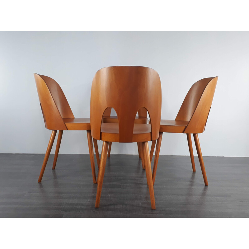 Set of 4 chairs in beech by Oswald Haerdtl for TON