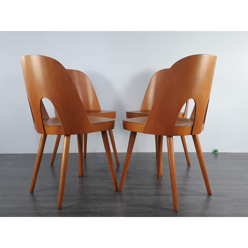 Set of 4 chairs in beech by Oswald Haerdtl for TON