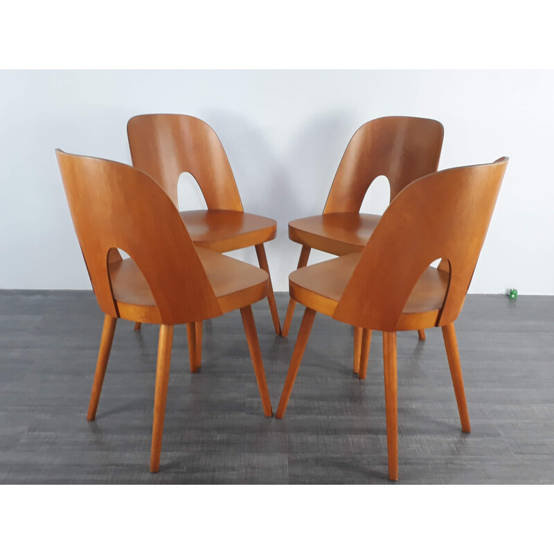 Set of 4 chairs in beech by Oswald Haerdtl for TON