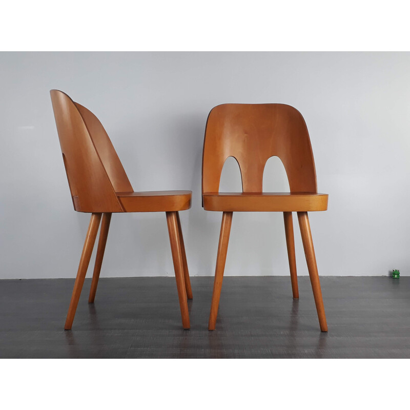 Set of 4 chairs in beech by Oswald Haerdtl for TON