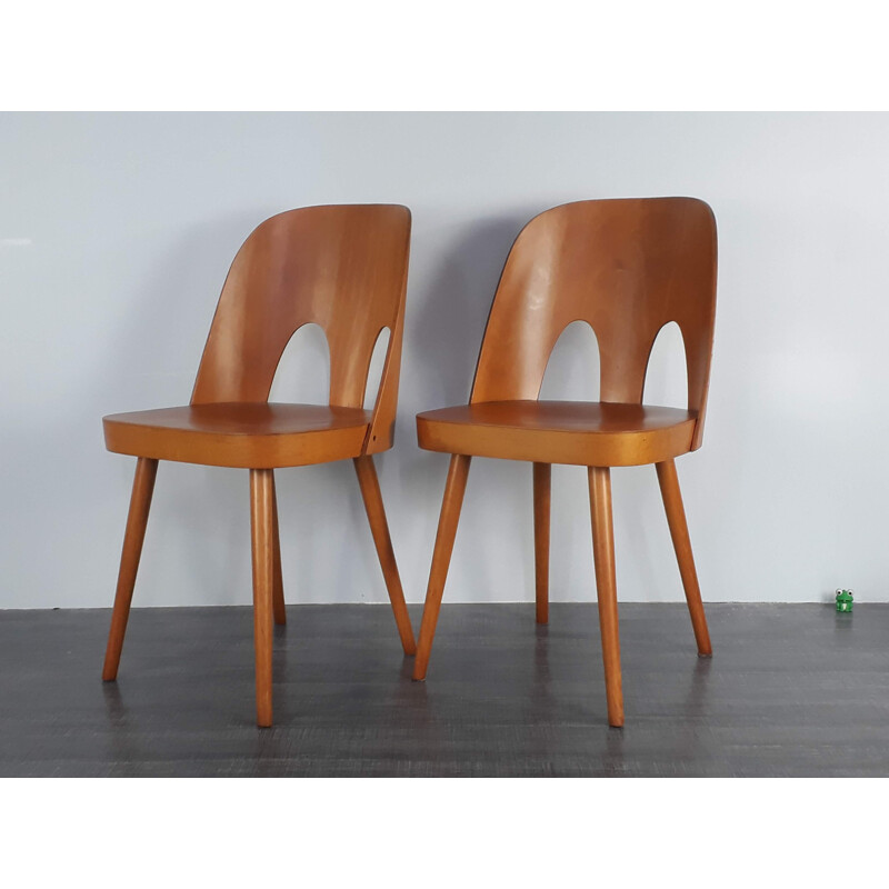 Set of 4 chairs in beech by Oswald Haerdtl for TON