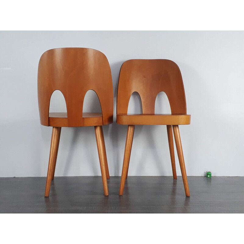 Set of 4 chairs in beech by Oswald Haerdtl for TON