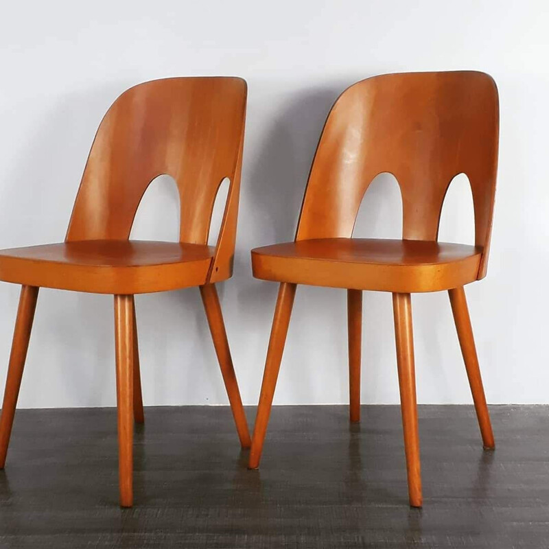 Set of 4 chairs in beech by Oswald Haerdtl for TON